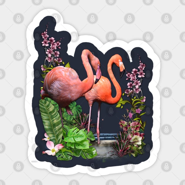 Pink Flowers & Flamingos Sticker by Nadine8May